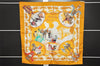 Authentic HERMES Carre 90 Scarf "Ferea de Levlla" Silk Orange 8221J