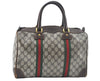 Authentic GUCCI Web Sherry Line Hand Boston Bag GG PVC Leather Brown Junk 8224H