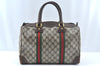 Authentic GUCCI Web Sherry Line Hand Boston Bag GG PVC Leather Brown Junk 8224H