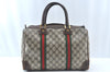 Authentic GUCCI Web Sherry Line Hand Boston Bag GG PVC Leather Brown Junk 8224H