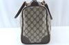 Authentic GUCCI Web Sherry Line Hand Boston Bag GG PVC Leather Brown Junk 8224H