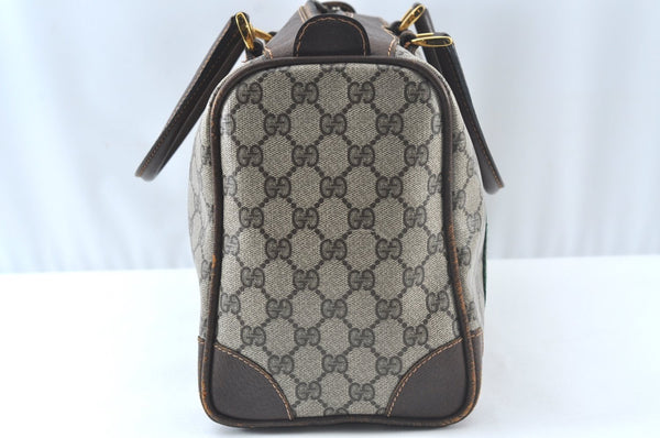 Authentic GUCCI Web Sherry Line Hand Boston Bag GG PVC Leather Brown Junk 8224H