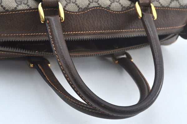 Authentic GUCCI Web Sherry Line Hand Boston Bag GG PVC Leather Brown Junk 8224H