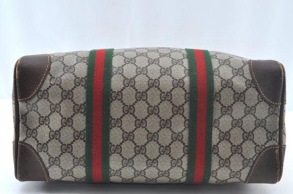 Authentic GUCCI Web Sherry Line Hand Boston Bag GG PVC Leather Brown Junk 8224H