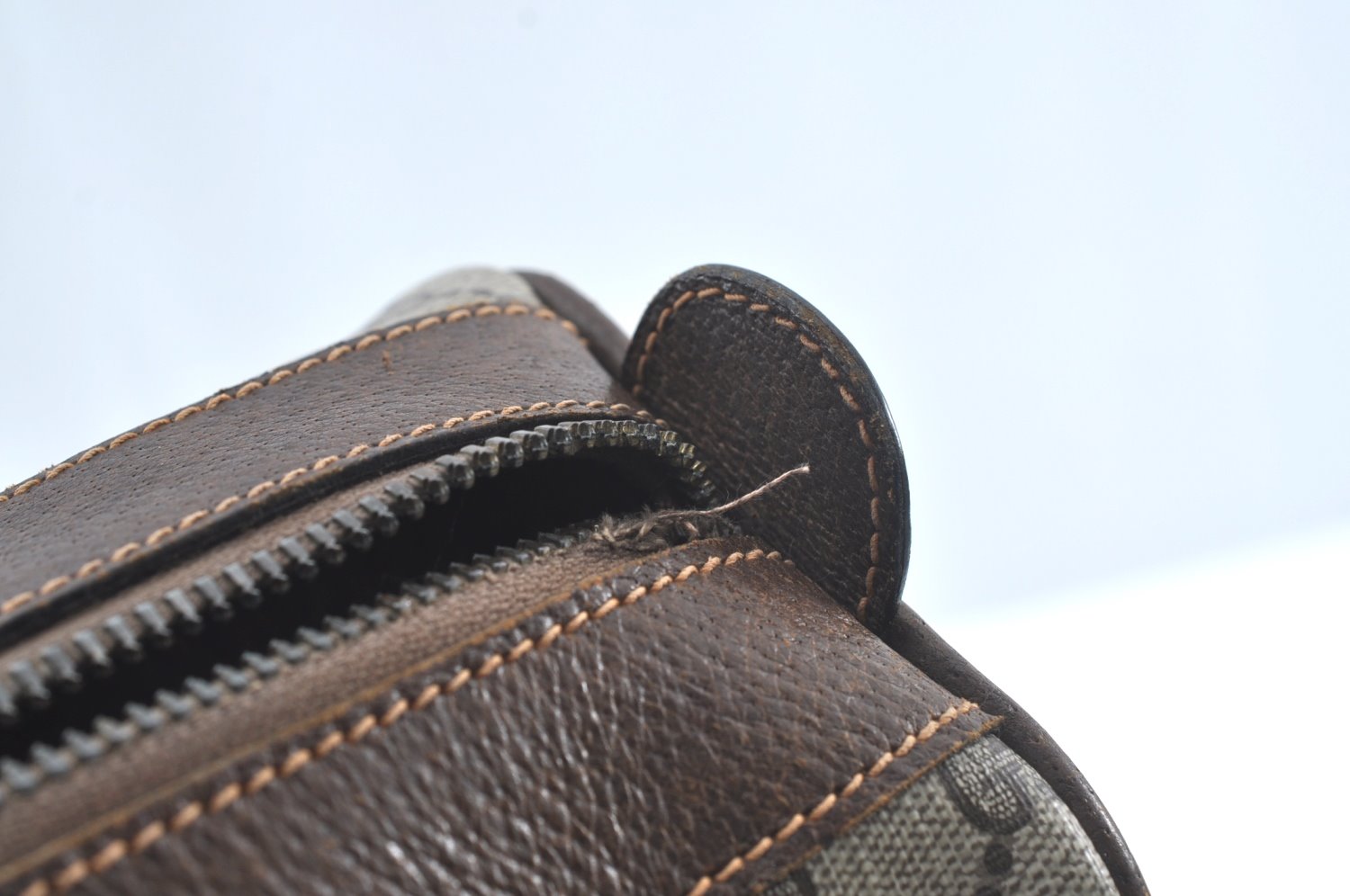 Authentic GUCCI Web Sherry Line Hand Boston Bag GG PVC Leather Brown Junk 8224H