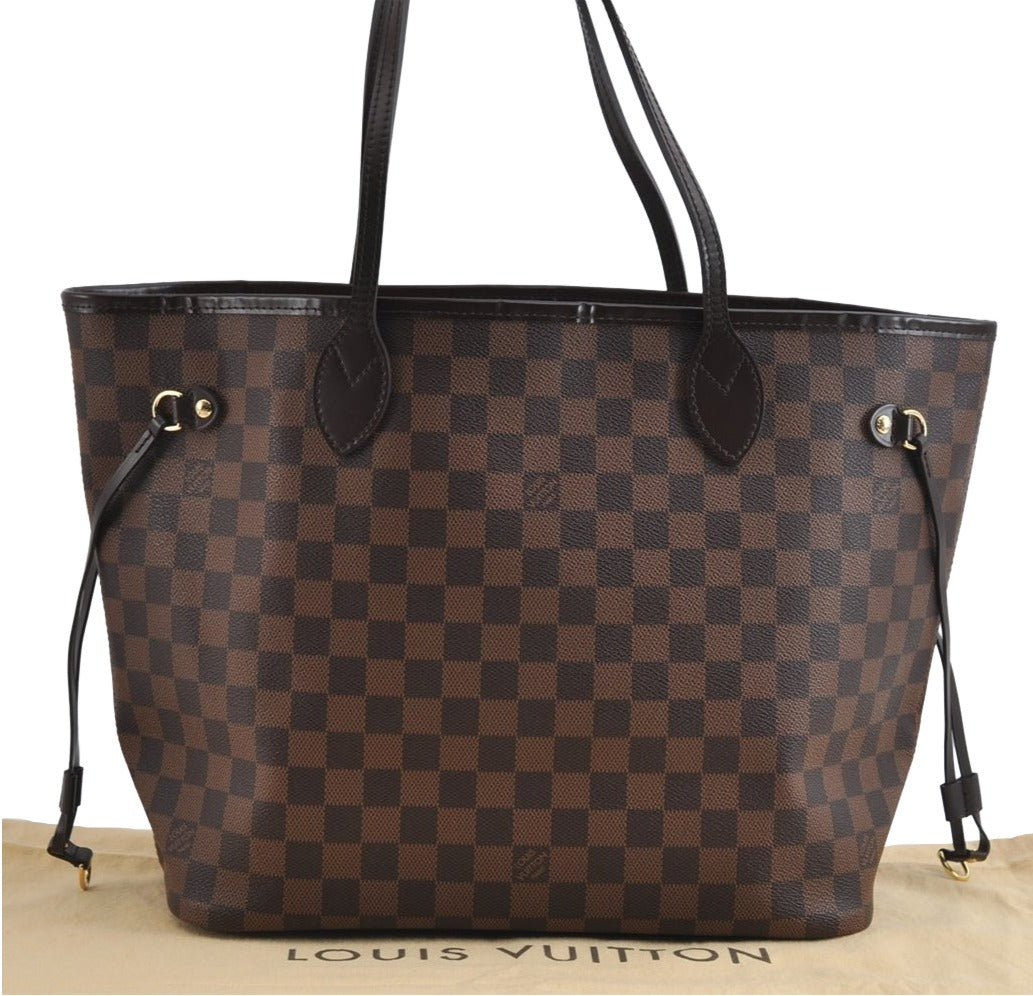 Authentic Louis Vuitton Damier Neverfull MM Shoulder Tote Bag N41358 LV 8225I