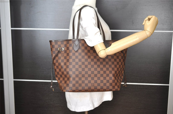 Authentic Louis Vuitton Damier Neverfull MM Shoulder Tote Bag N41358 LV 8225I