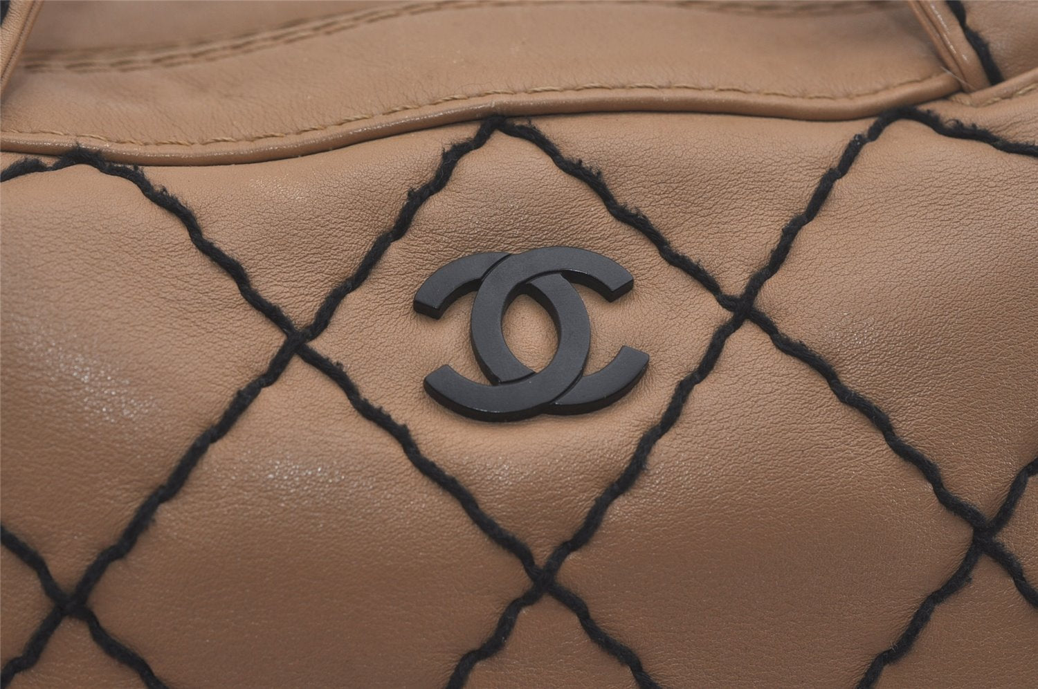 Authentic CHANEL Wild Stitch Vintage Calf Skin Hand Tote Bag Beige CC 8226I