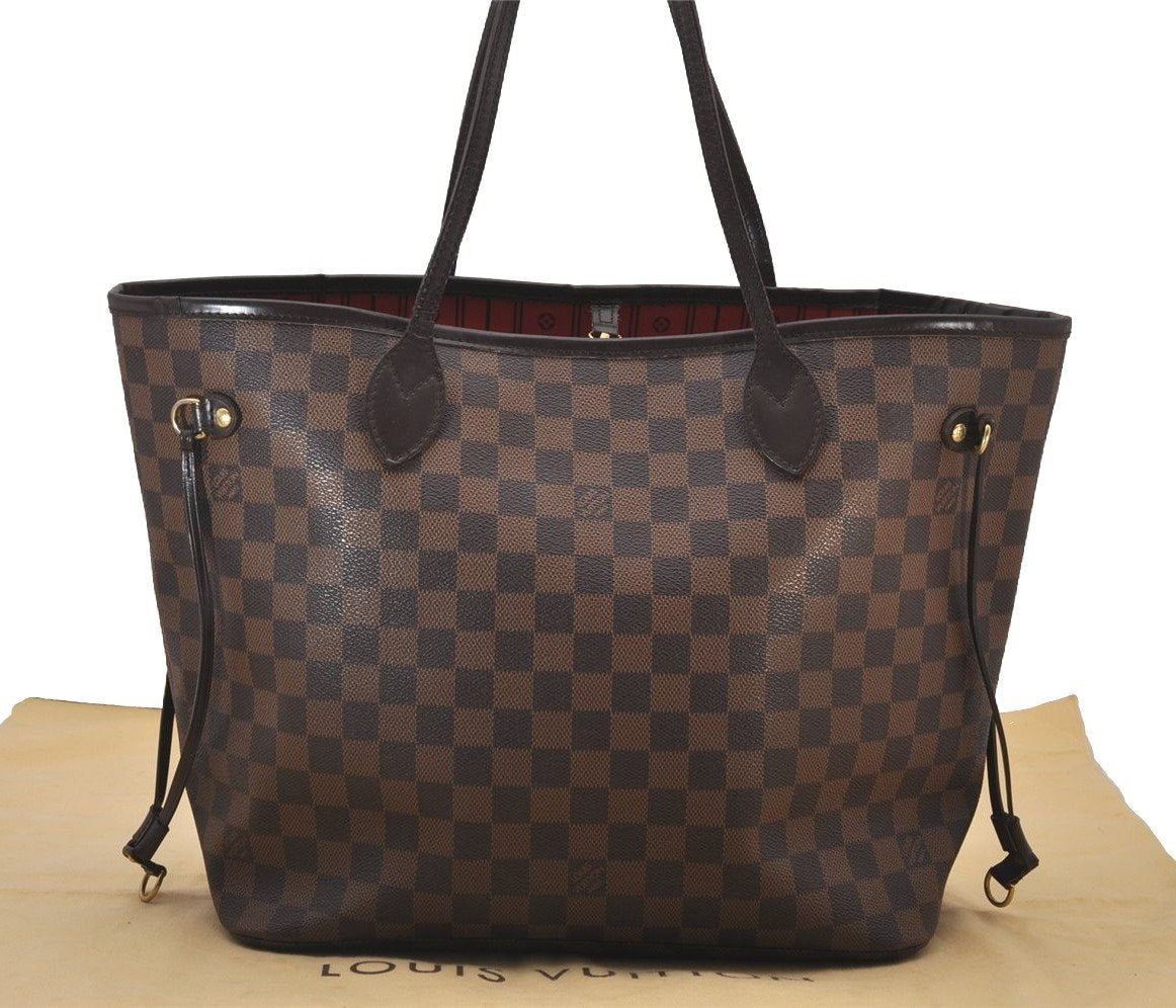 Authentic Louis Vuitton Damier Neverfull MM Shoulder Tote Bag N51105 LV 8228I