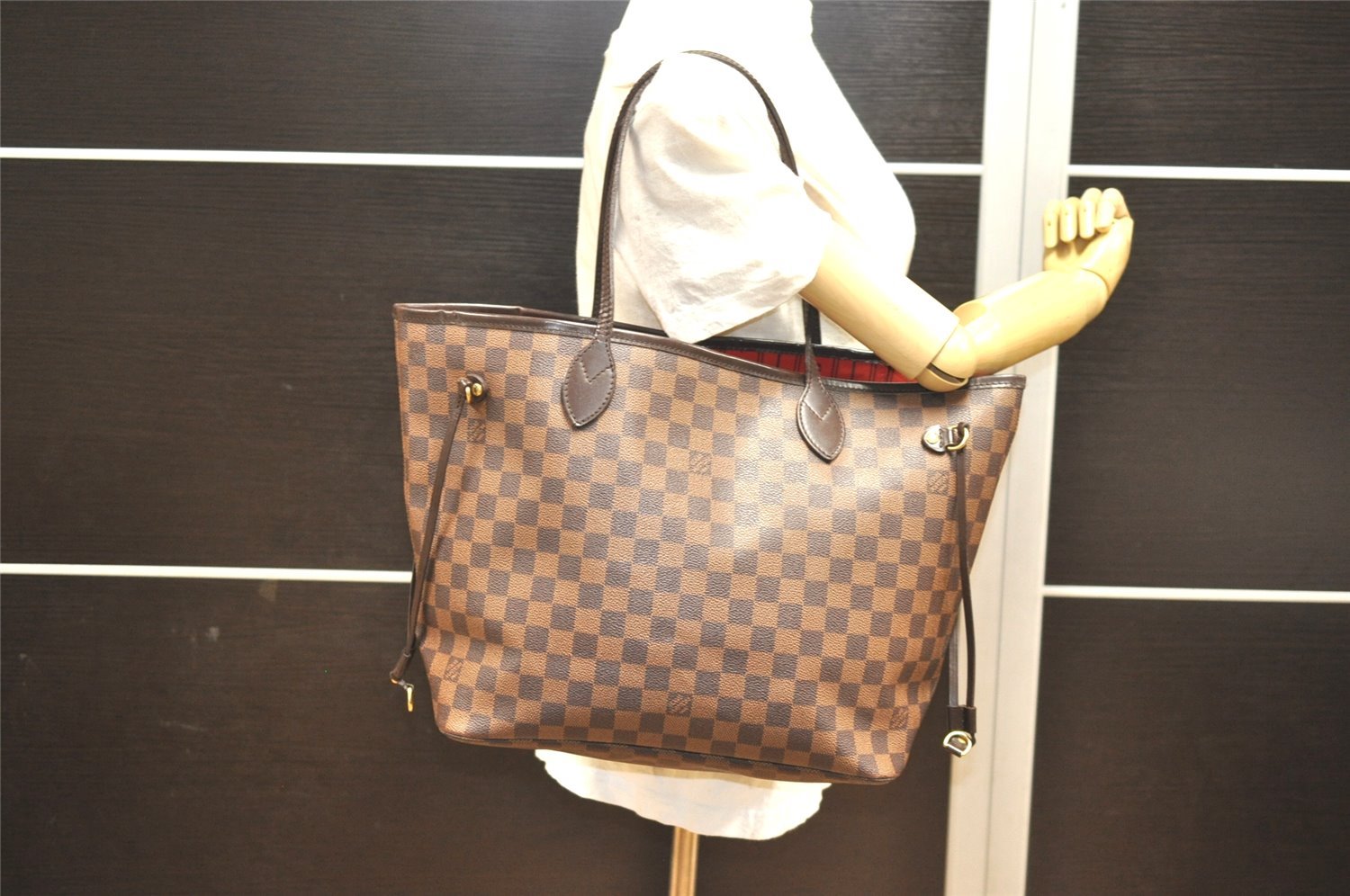 Authentic Louis Vuitton Damier Neverfull MM Shoulder Tote Bag N51105 LV 8228I