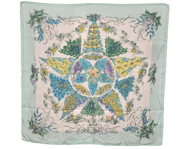 Authentic HERMES Carre 90 Scarf "Pythagore" Silk Light Green 8228J