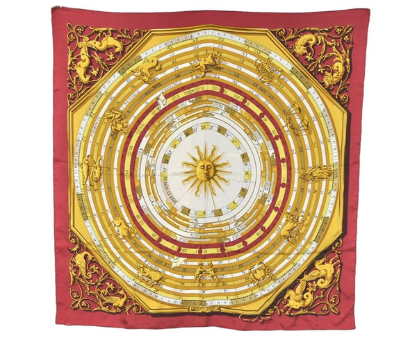 Authentic HERMES Carre 90 Scarf "DISE ET HORE" Silk Bordeaux Red 8230J