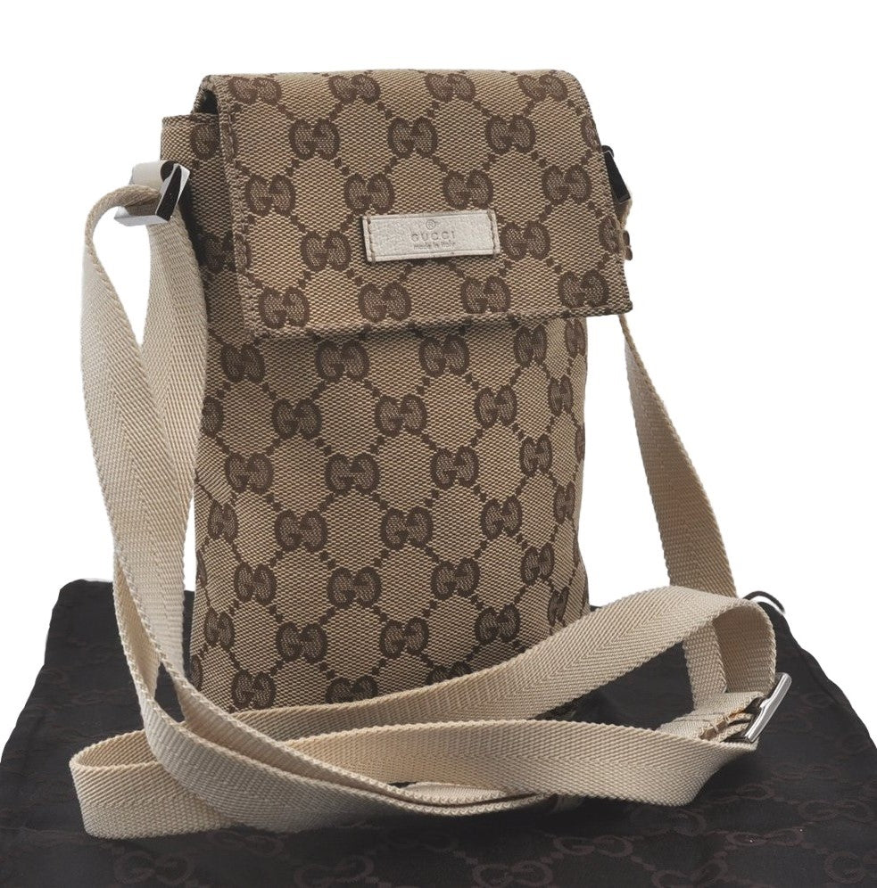 Authentic GUCCI Shoulder Cross Body Bag GG Canvas Leather 145865 Brown 8231I