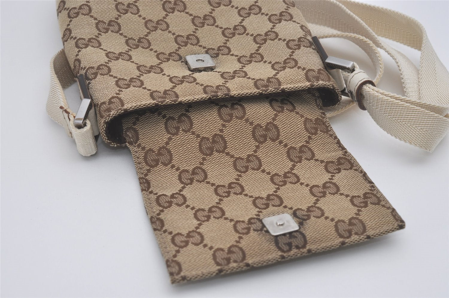 Authentic GUCCI Shoulder Cross Body Bag GG Canvas Leather 145865 Brown 8231I