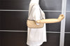 Authentic CELINE C Macadam Blason Hand Bag Pouch Suede Leather Beige White 8234J
