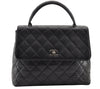 Authentic CHANEL Caviar Skin Matelasse Turnlock Hand Bag Purse Black 8235I