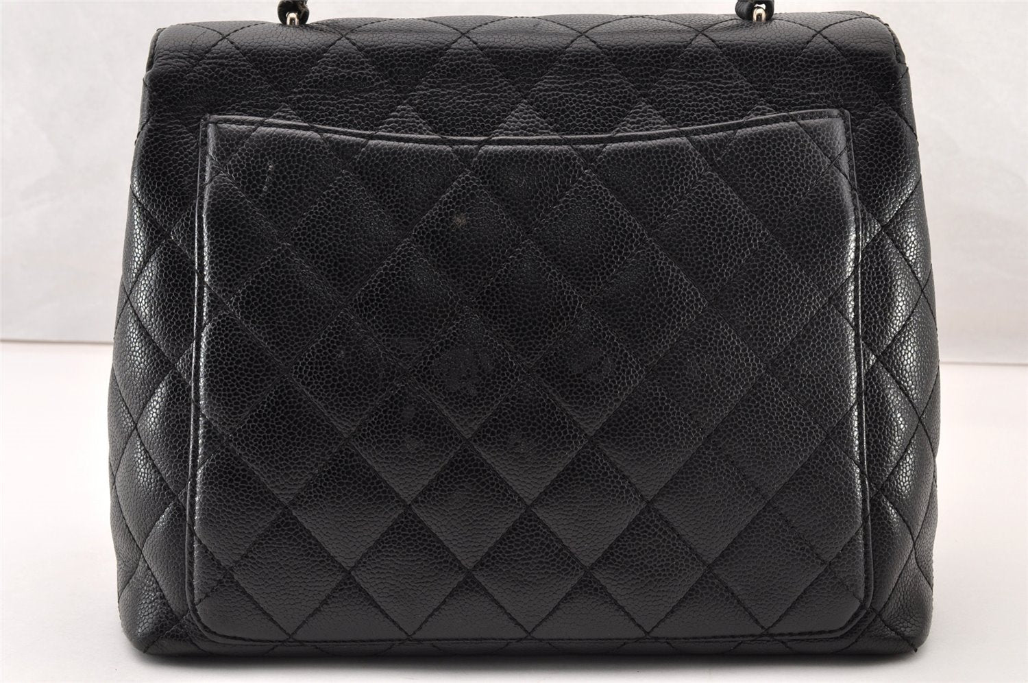 Authentic CHANEL Caviar Skin Matelasse Turnlock Hand Bag Purse Black 8235I