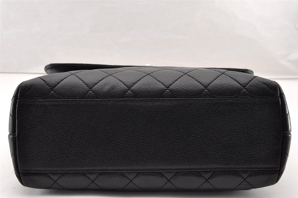 Authentic CHANEL Caviar Skin Matelasse Turnlock Hand Bag Purse Black 8235I