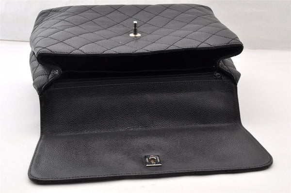 Authentic CHANEL Caviar Skin Matelasse Turnlock Hand Bag Purse Black 8235I