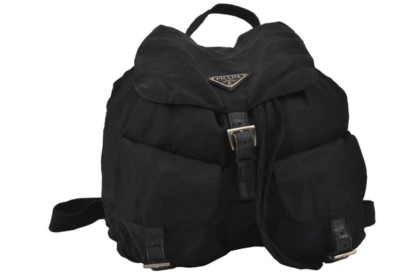 Authentic PRADA Vintage Nylon Tessuto Leather Drawstring Backpack Black 8235J