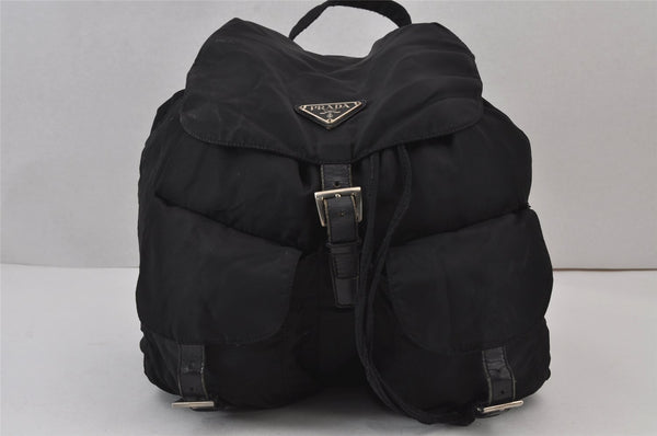 Authentic PRADA Vintage Nylon Tessuto Leather Drawstring Backpack Black 8235J