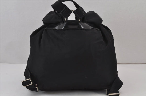 Authentic PRADA Vintage Nylon Tessuto Leather Drawstring Backpack Black 8235J