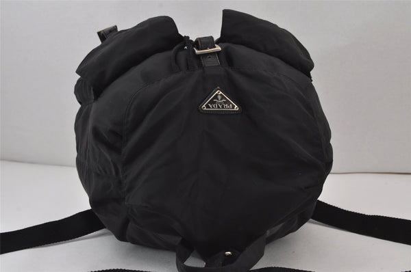 Authentic PRADA Vintage Nylon Tessuto Leather Drawstring Backpack Black 8235J