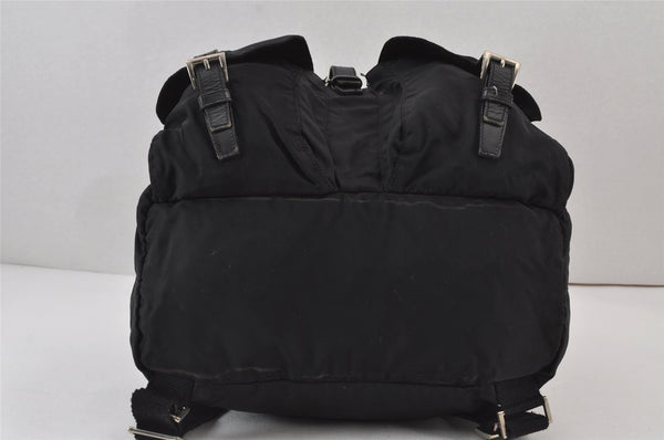 Authentic PRADA Vintage Nylon Tessuto Leather Drawstring Backpack Black 8235J