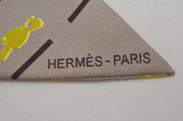 Authentic HERMES Twilly Scarf "FAUBOURG SECONDE" Silk Gray 8237J