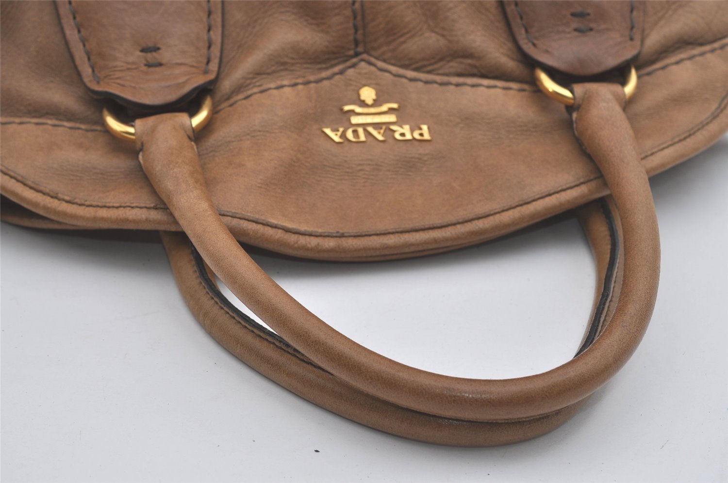 Authentic PRADA Vintage Leather 2Way Shoulder Tote Bag Brown 8244I