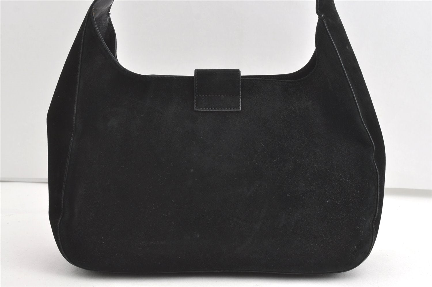 Authentic Salvatore Ferragamo Gancini Suede Shoulder Bag Purse Black SF 8244J