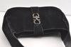 Authentic Salvatore Ferragamo Gancini Suede Shoulder Bag Purse Black SF 8244J