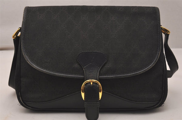 Authentic GUCCI Shoulder Cross Body Bag GG Canvas Leather Black Junk 8250J