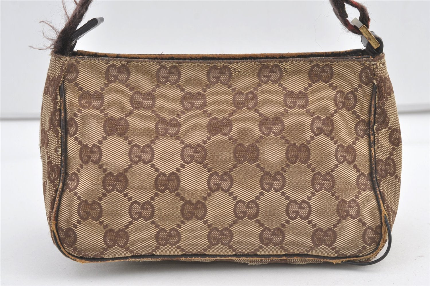 Authentic GUCCI Hand Bag Pouch Purse GG Canvas Leather 106644 Brown 8251J