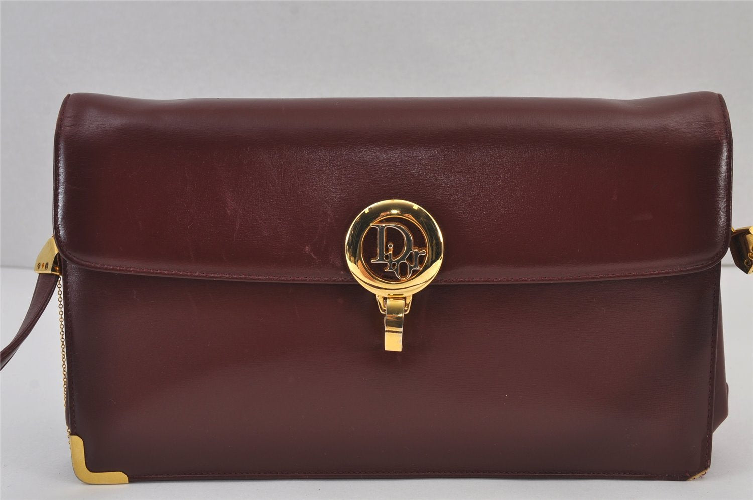 Authentic Christian Dior Vintage Shoulder Bag Purse Leather Bordeaux Red 8252J