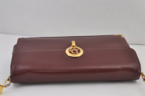 Authentic Christian Dior Vintage Shoulder Bag Purse Leather Bordeaux Red 8252J