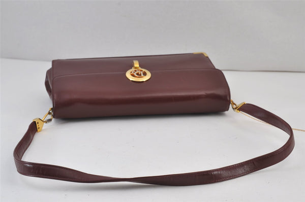 Authentic Christian Dior Vintage Shoulder Bag Purse Leather Bordeaux Red 8252J