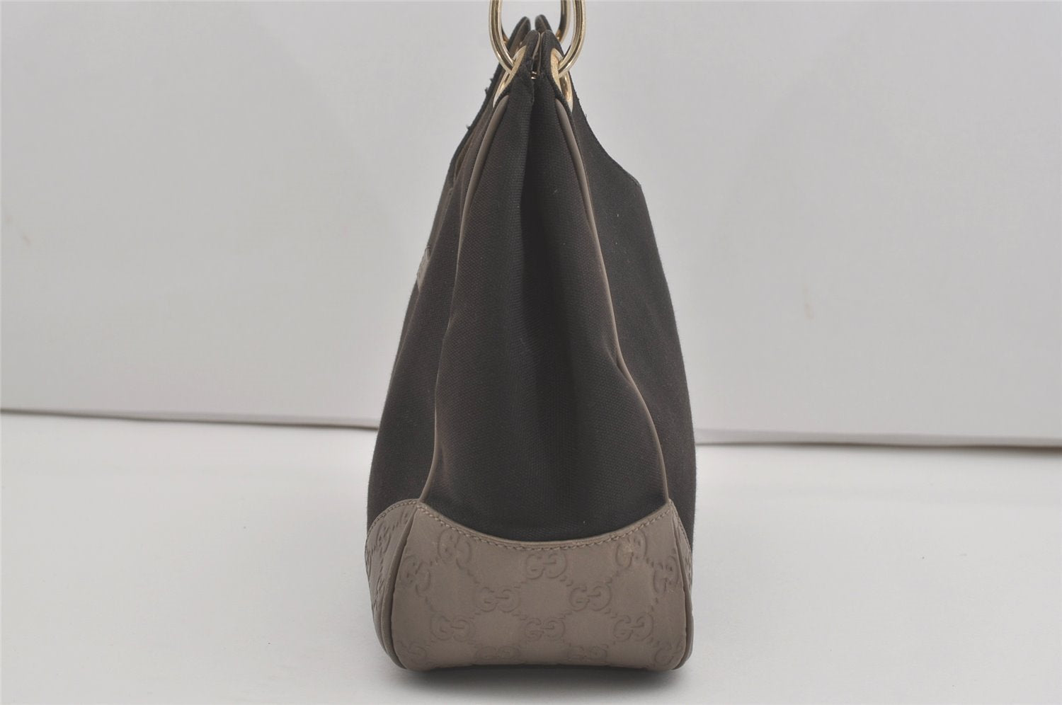 Authentic GUCCI Guccissima Shoulder Bag Canvas Leather 257265 Black Gray 8254I