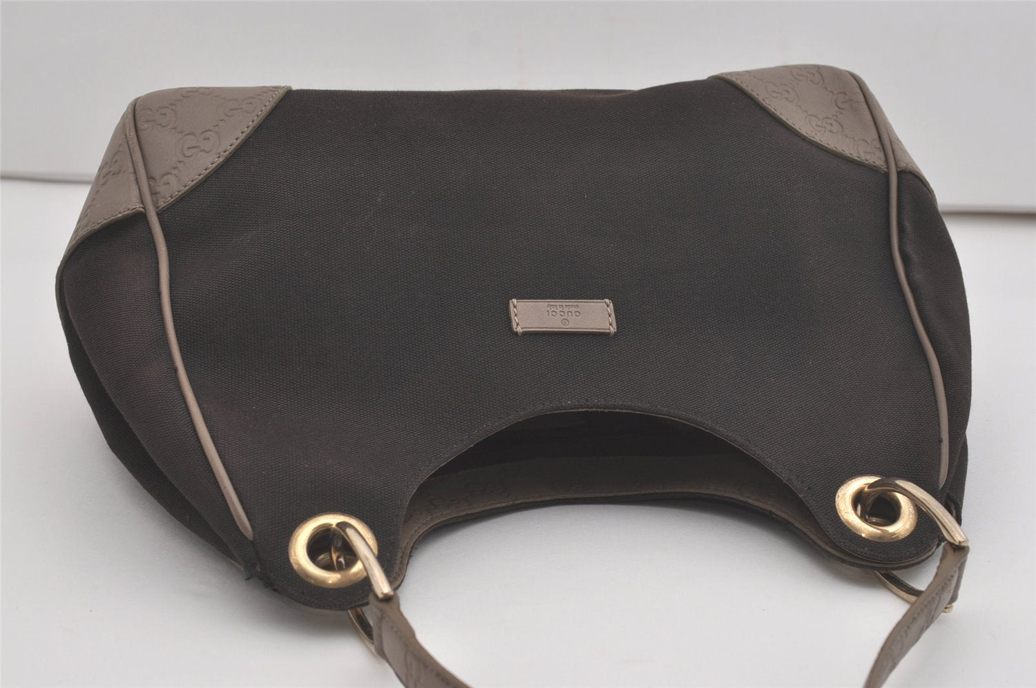 Authentic GUCCI Guccissima Shoulder Bag Canvas Leather 257265 Black Gray 8254I