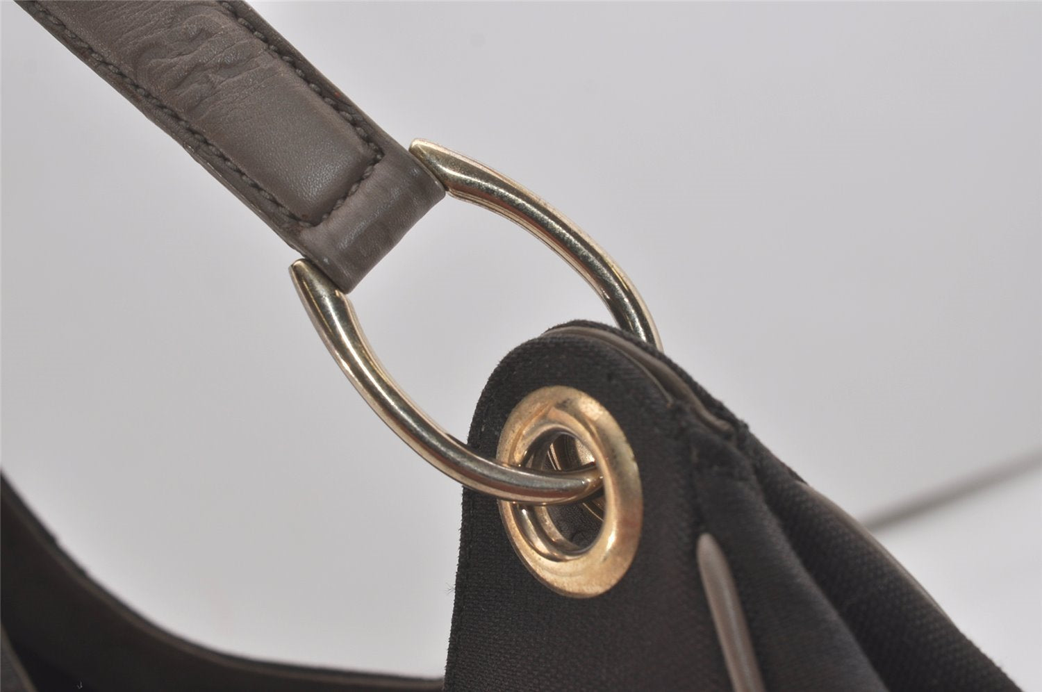 Authentic GUCCI Guccissima Shoulder Bag Canvas Leather 257265 Black Gray 8254I