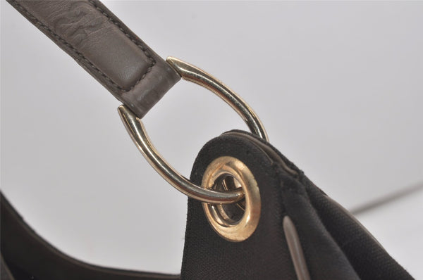 Authentic GUCCI Guccissima Shoulder Bag Canvas Leather 257265 Black Gray 8254I