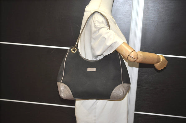 Authentic GUCCI Guccissima Shoulder Bag Canvas Leather 257265 Black Gray 8254I