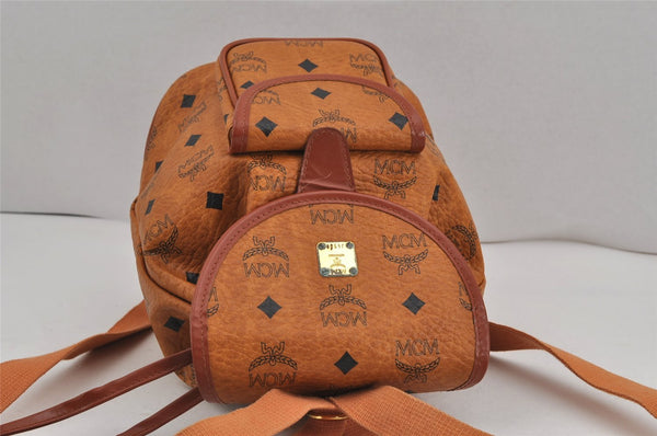 Authentic MCM Vintage Visetos Leather Drawstring Backpack Purse Brown 8254J