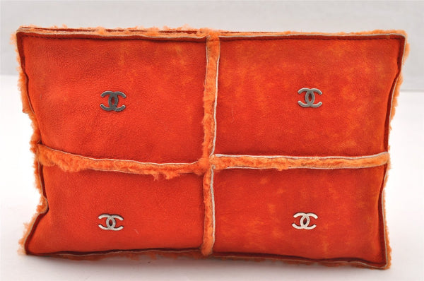 Authentic CHANEL Chocolate Bar Mouton CC Logo Clutch Hand Bag Purse Orange 8255I