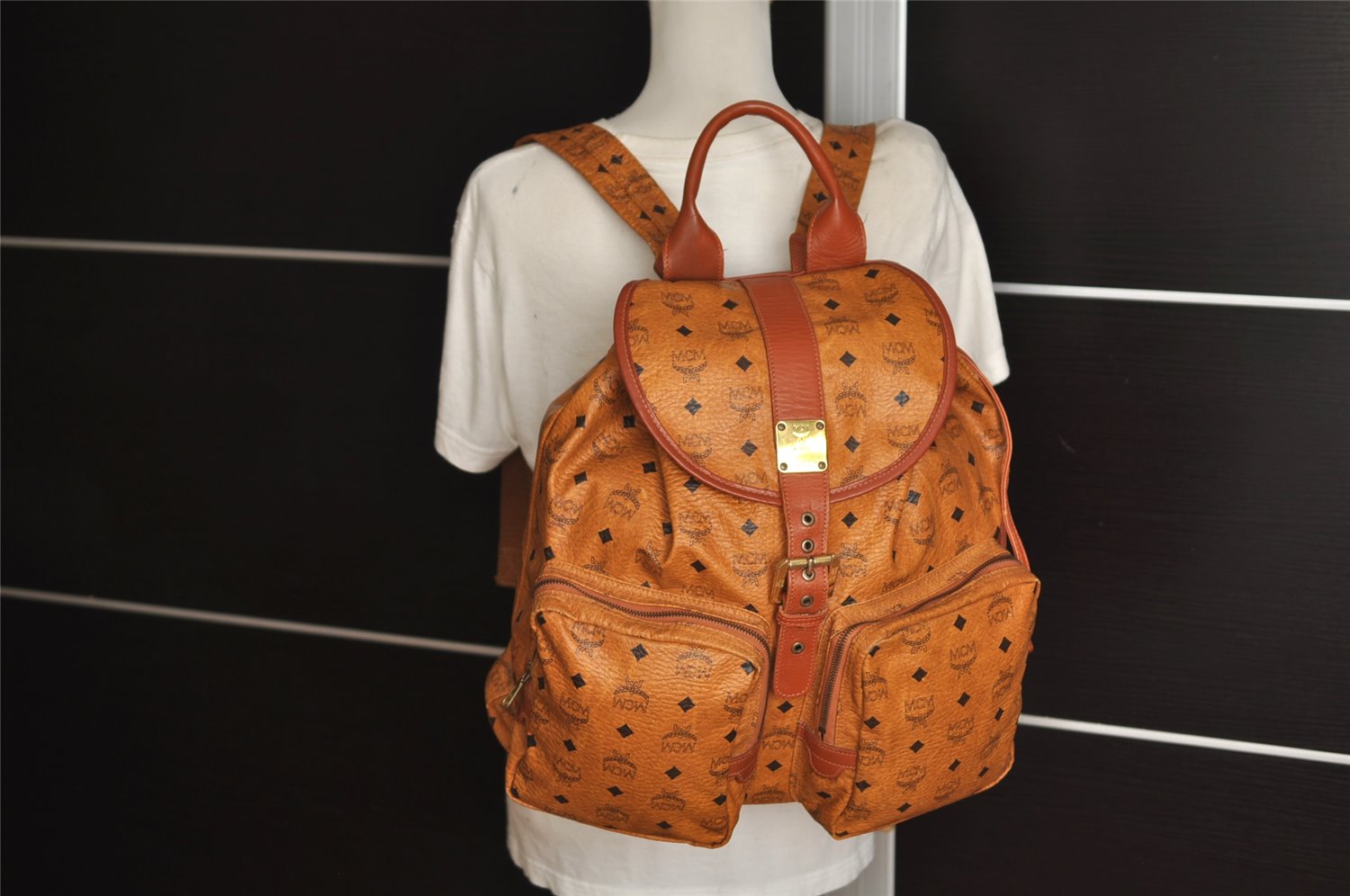 Authentic MCM Vintage Visetos Leather Backpack Brown 8255J