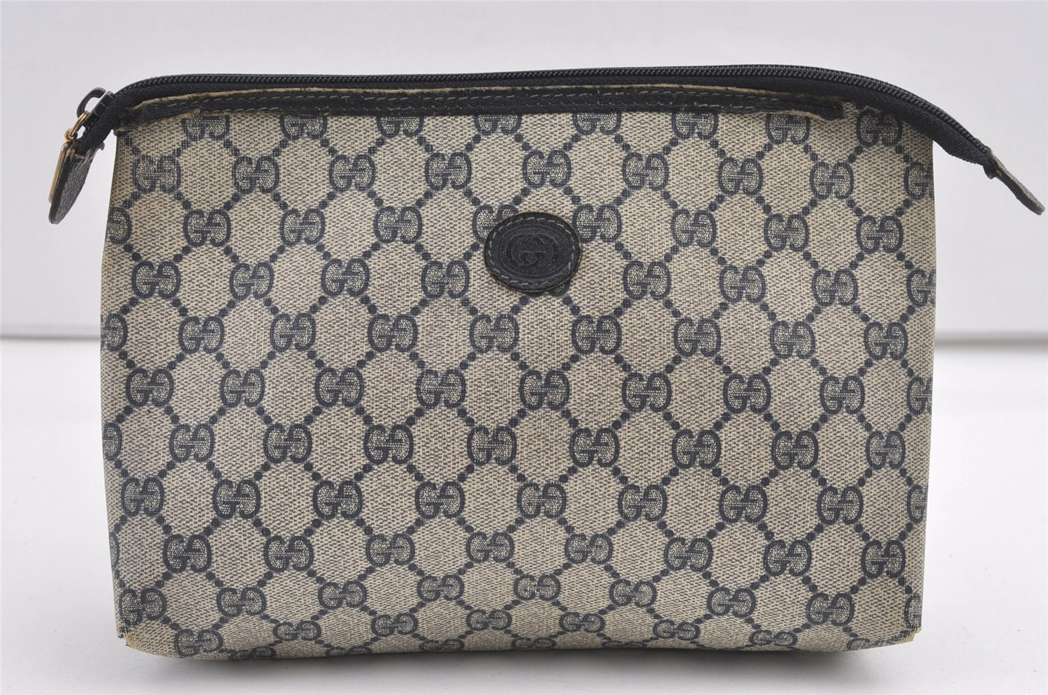 Authentic GUCCI Clutch Hand Bag Purse GG PVC Leather Navy Blue Junk 8259J