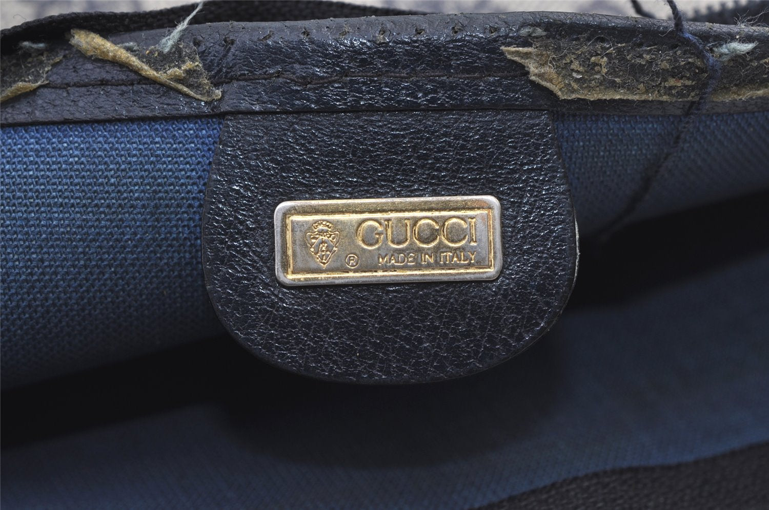 Authentic GUCCI Clutch Hand Bag Purse GG PVC Leather Navy Blue Junk 8259J