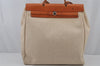 Authentic HERMES Her Bag MM 2 In 1 2Way Hand Bag Canvas Leather White 8262J