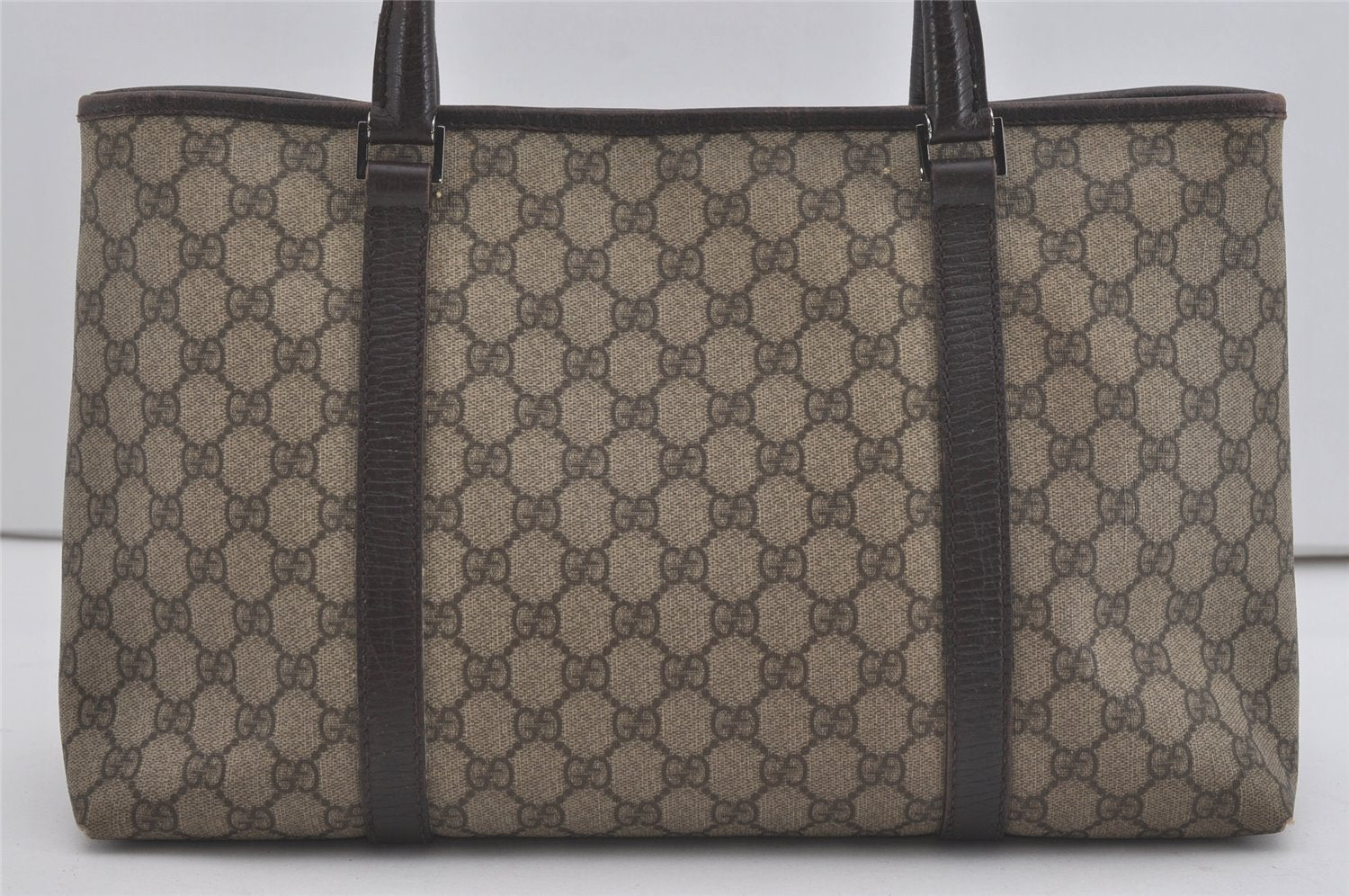 Authentic GUCCI Vintage Shoulder Tote Bag GG PVC Leather 114595 Brown 8267I