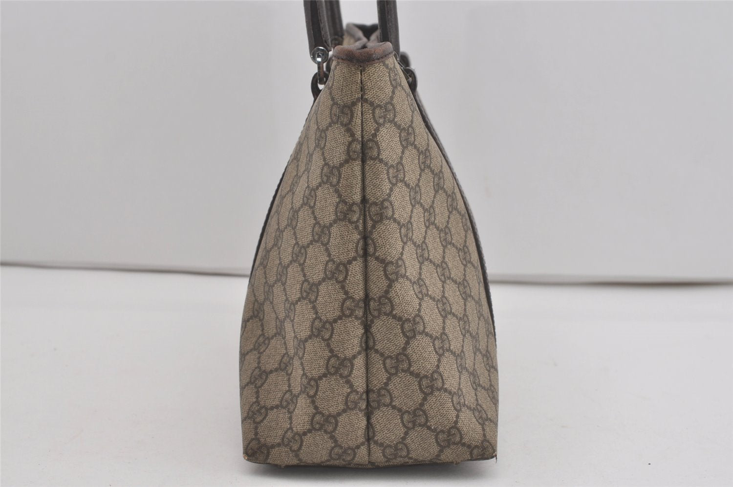 Authentic GUCCI Vintage Shoulder Tote Bag GG PVC Leather 114595 Brown 8267I